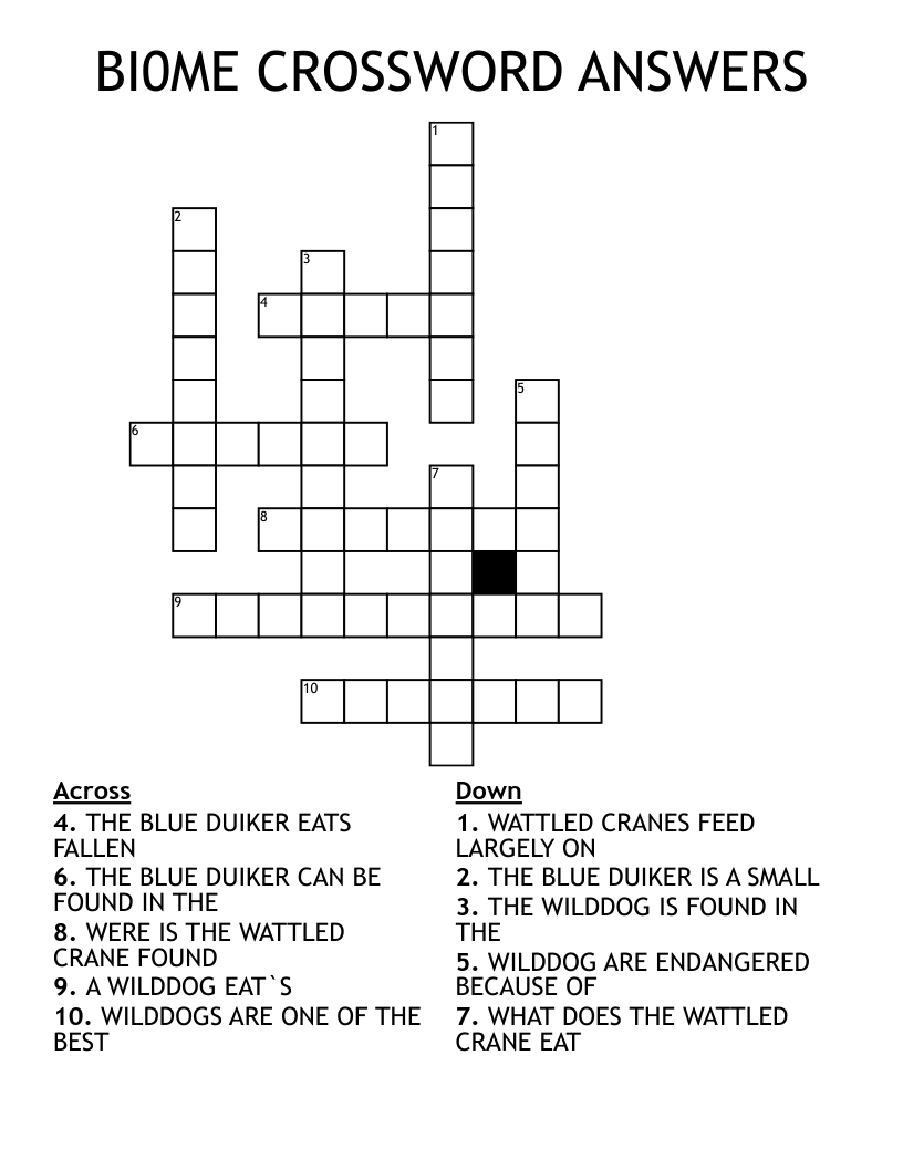 BI0ME CROSSWORD ANSWERS