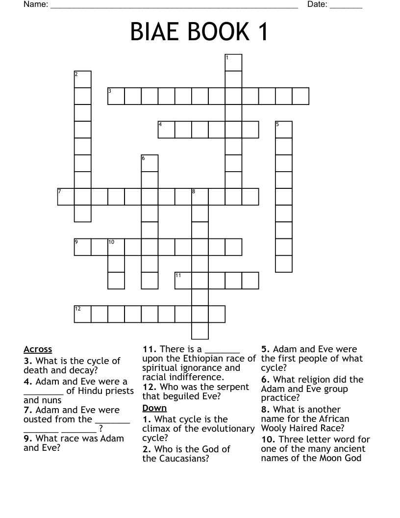 BIAE BOOK 1 Crossword