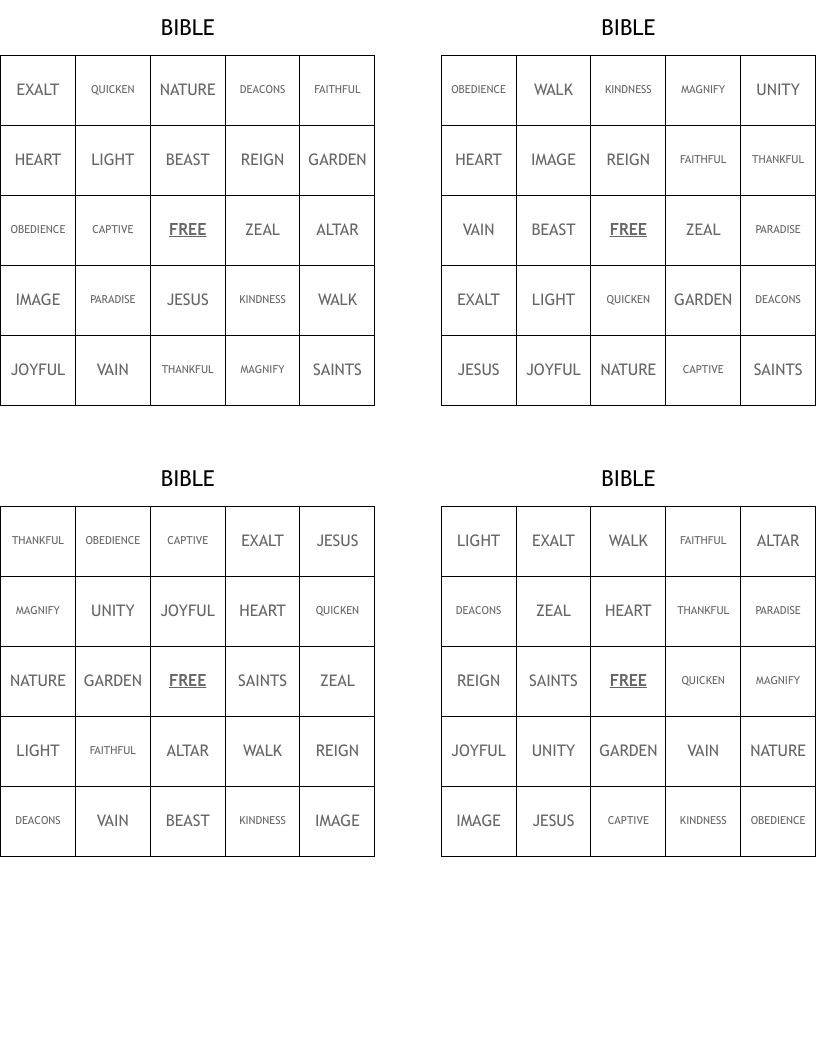 BIBLE Bingo Cards
