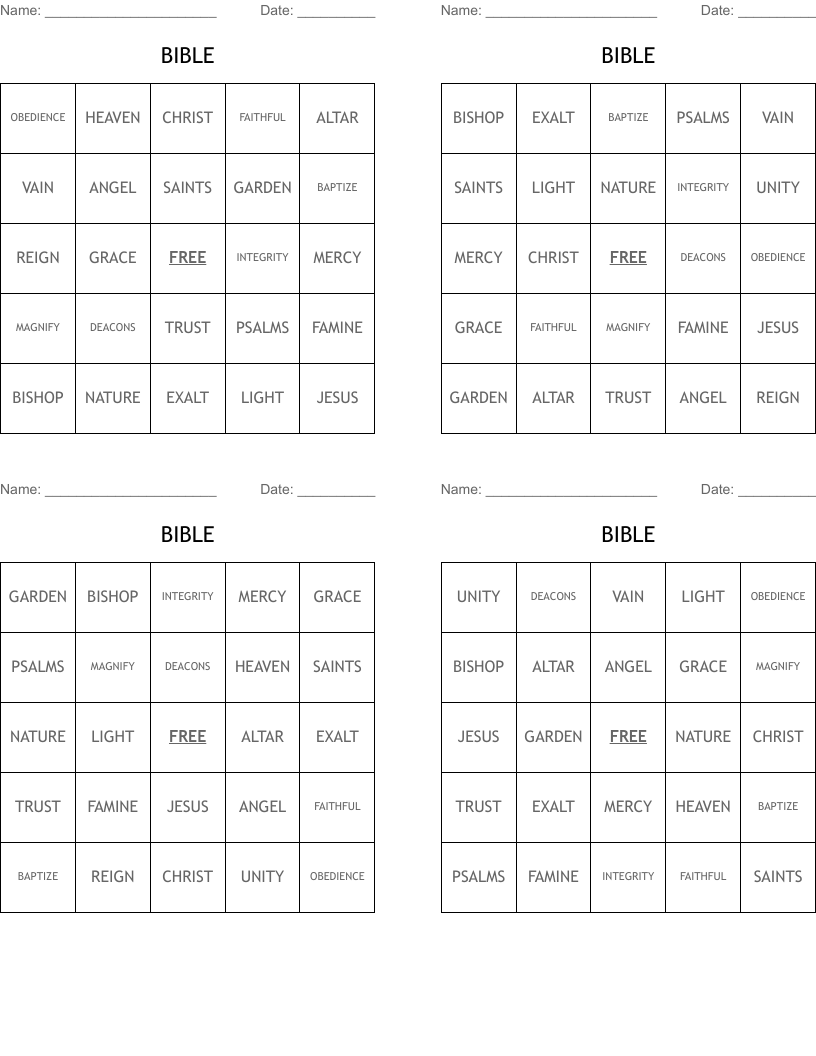 BIBLE Bingo Cards