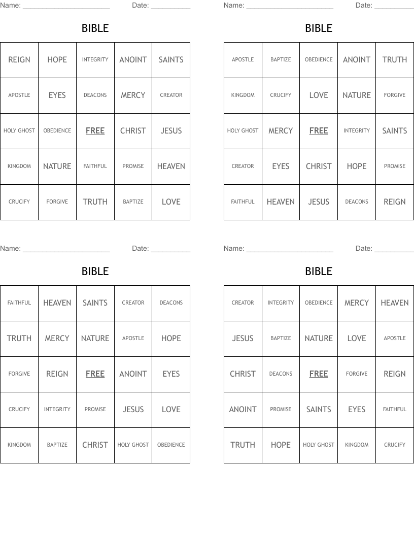 BIBLE Bingo Cards