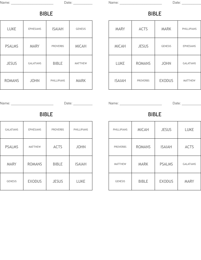 BIBLE Bingo Cards