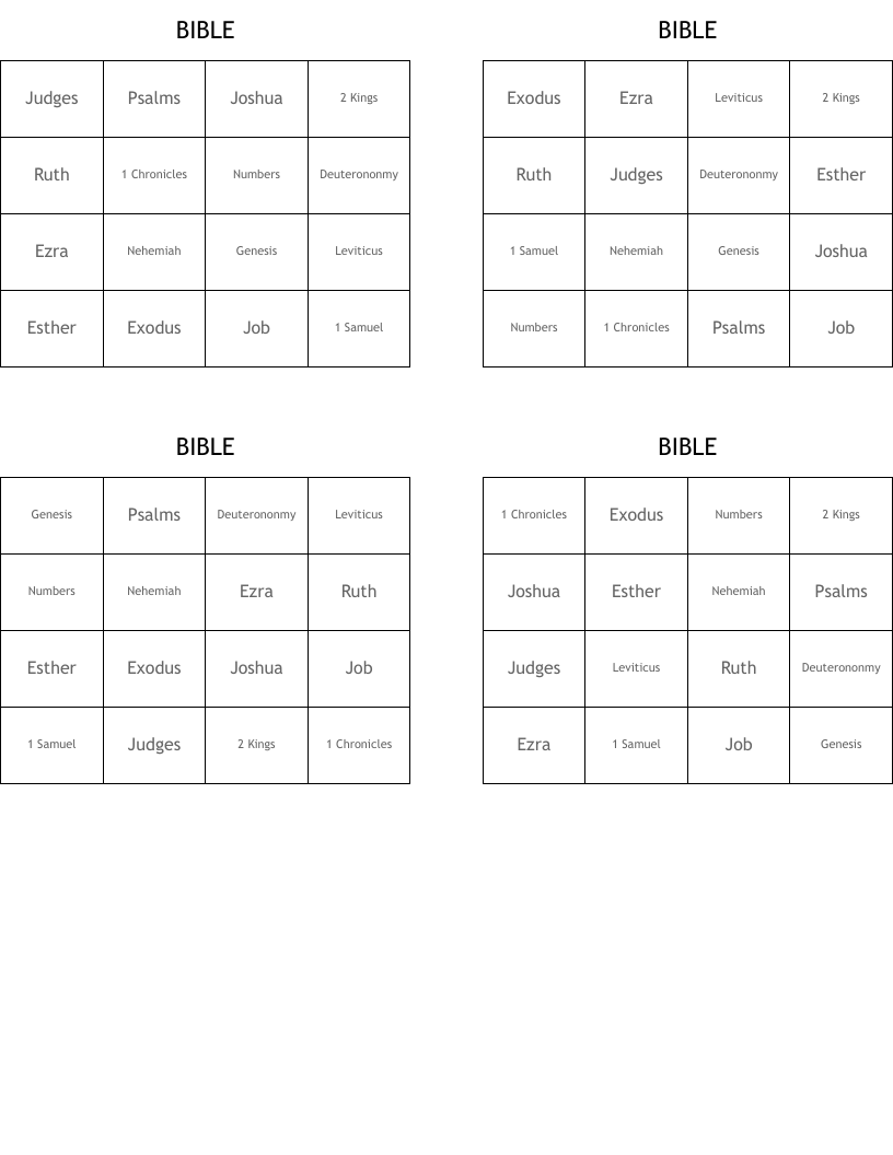 BIBLE Bingo Cards