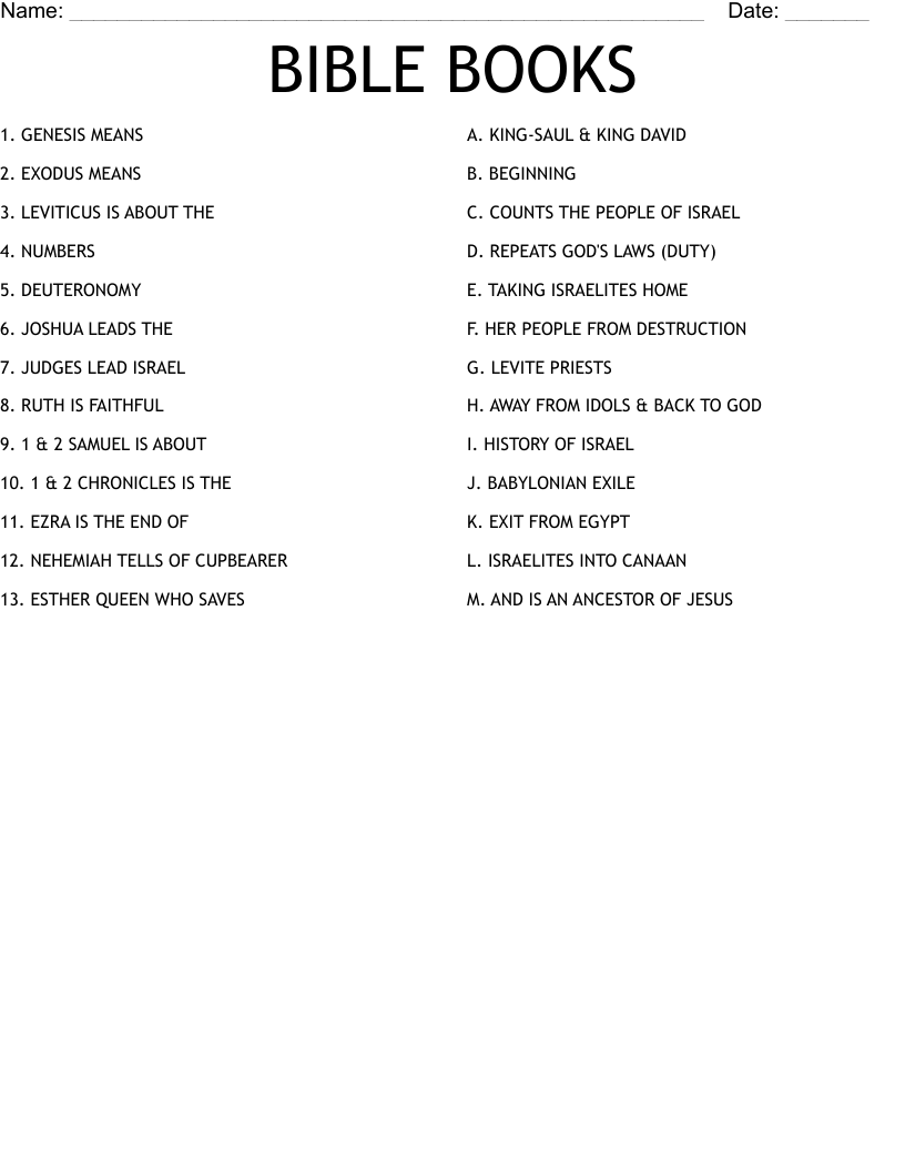 BIBLE BOOKS Worksheet