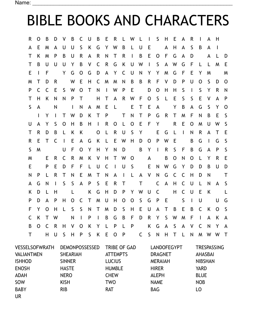 BIBLE BOOKS AND CHARACTERS Word Search