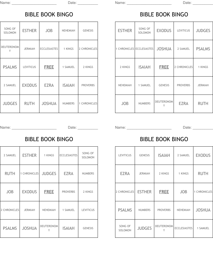 BIBLE BOOK BINGO