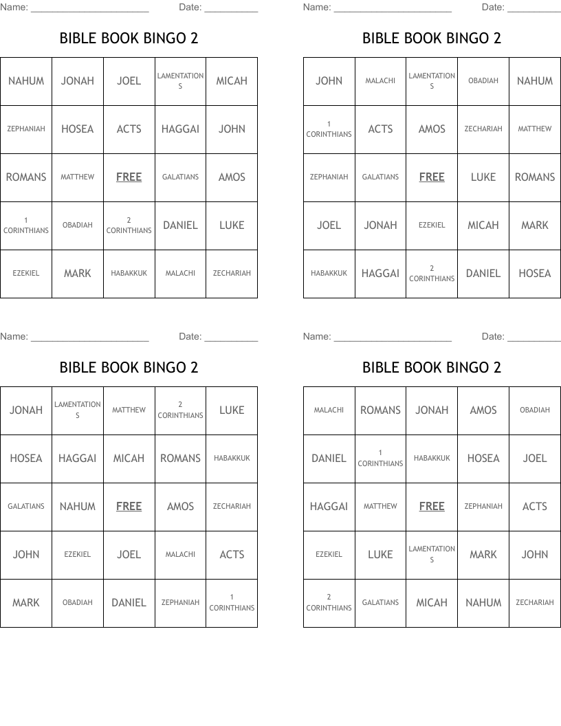 BIBLE BOOK BINGO 2