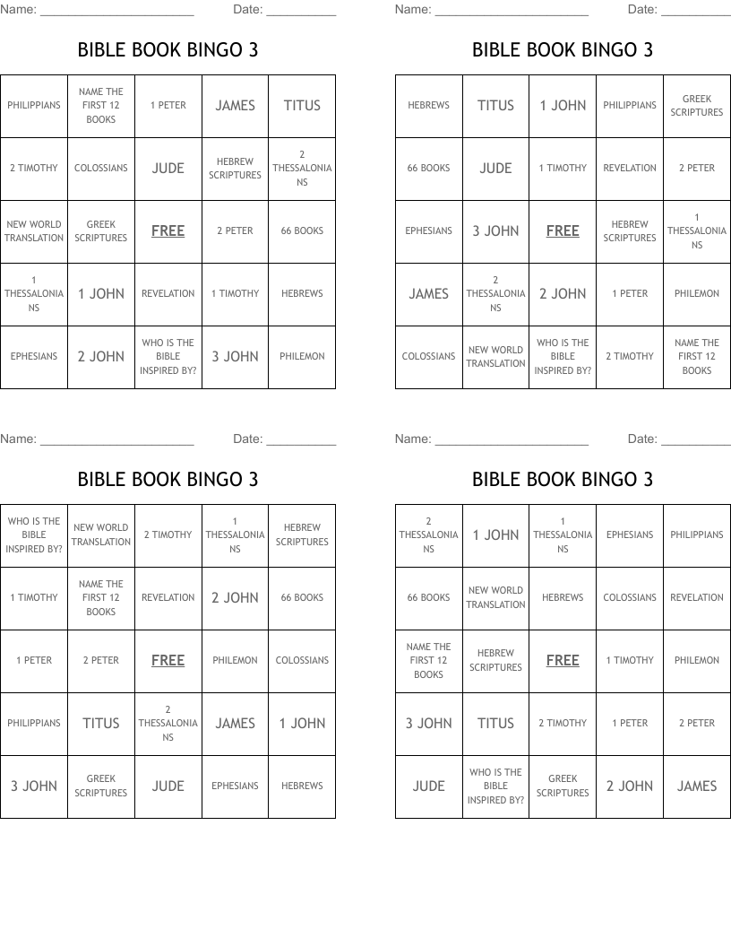 BIBLE BOOK BINGO 3