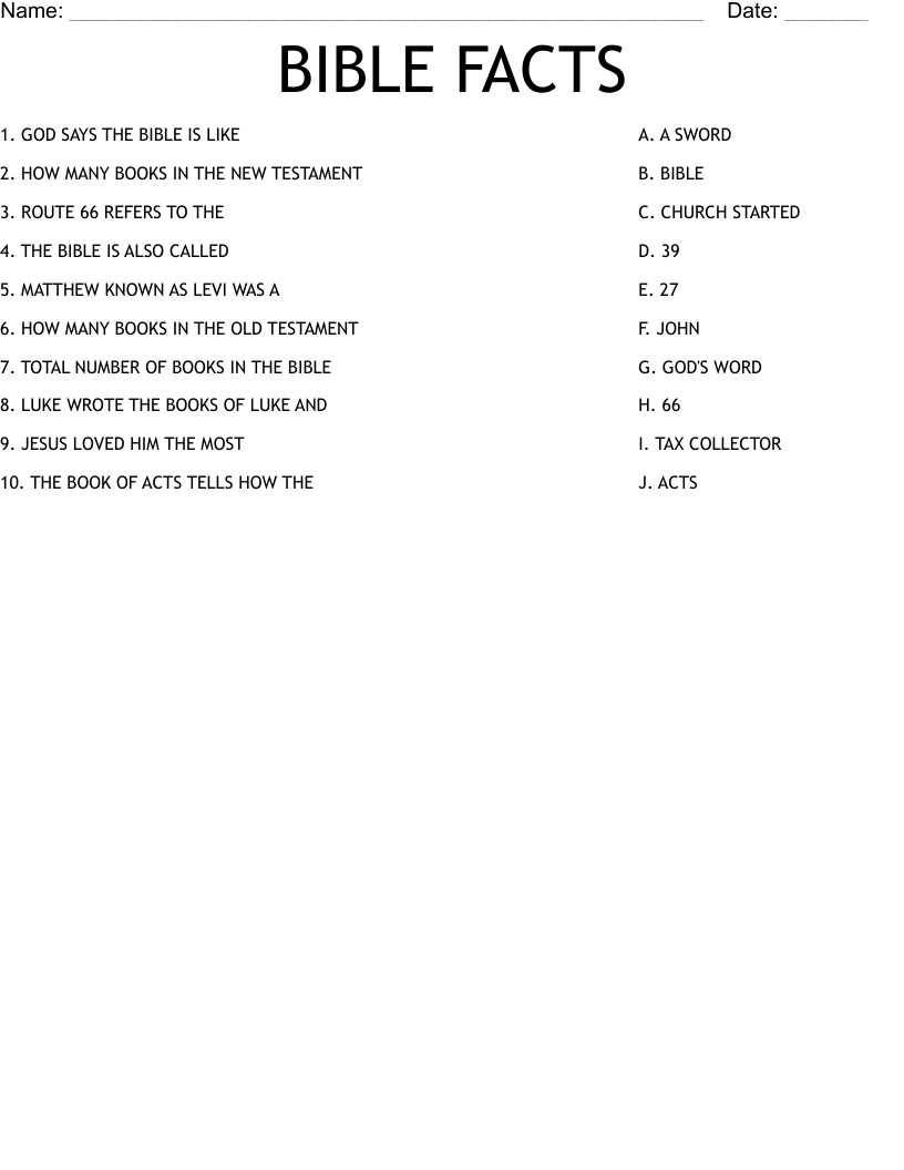 BIBLE FACTS Worksheet