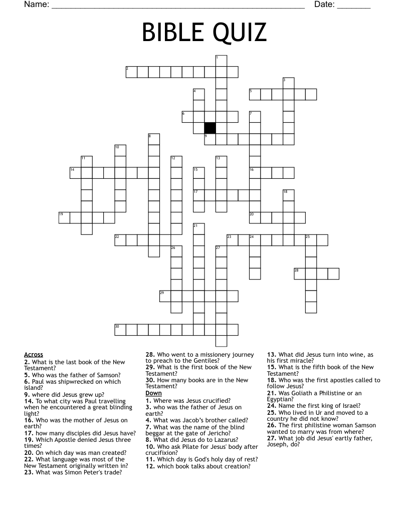 BIBLE QUIZ Crossword