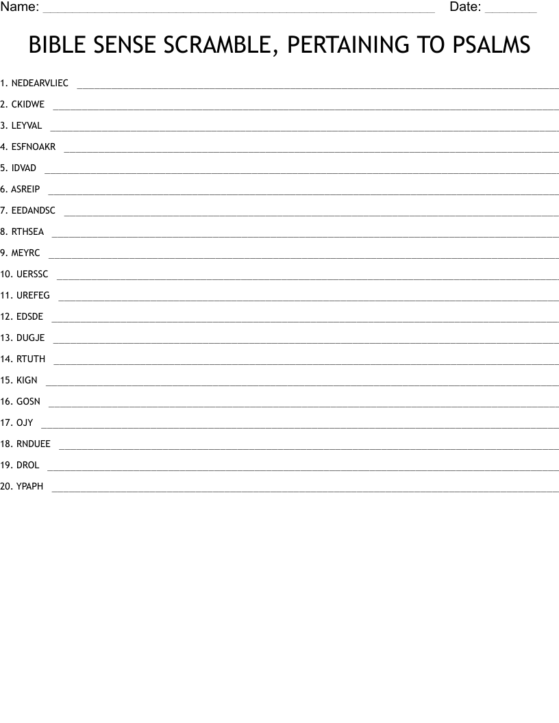 BIBLE SENSE SCRAMBLE, PERTAINING TO PSALMS