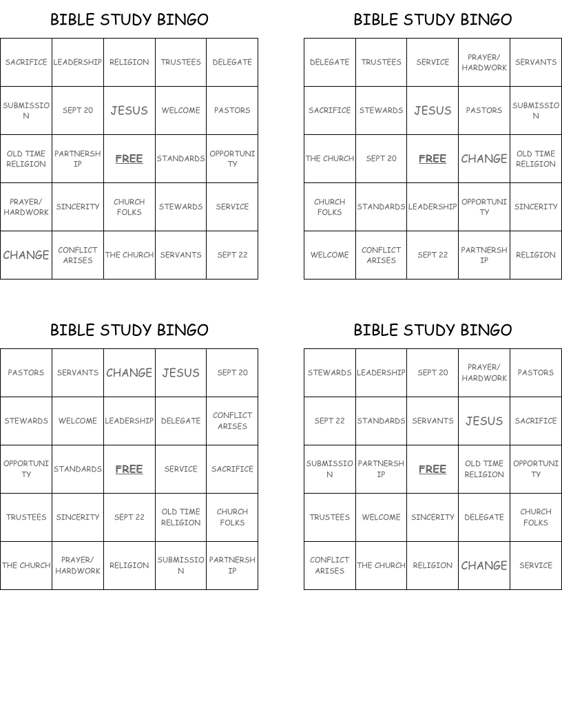 BIBLE STUDY BINGO