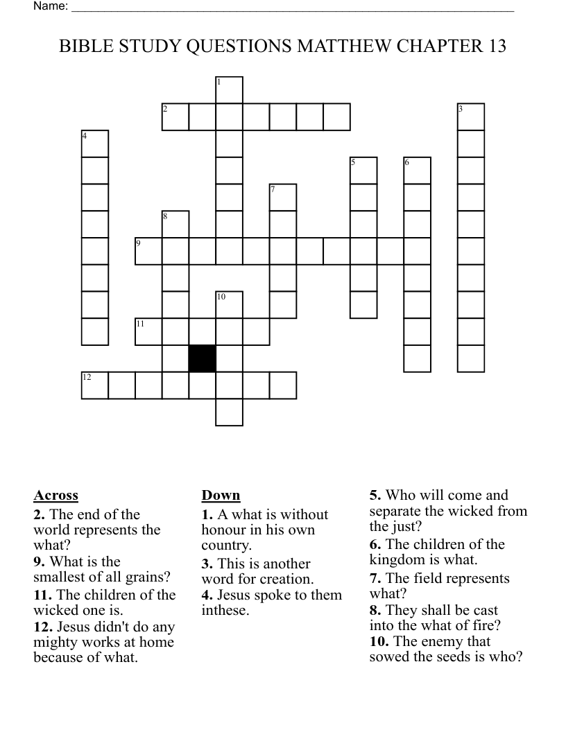 BIBLE STUDY QUESTIONS MATTHEW CHAPTER 13 Crossword