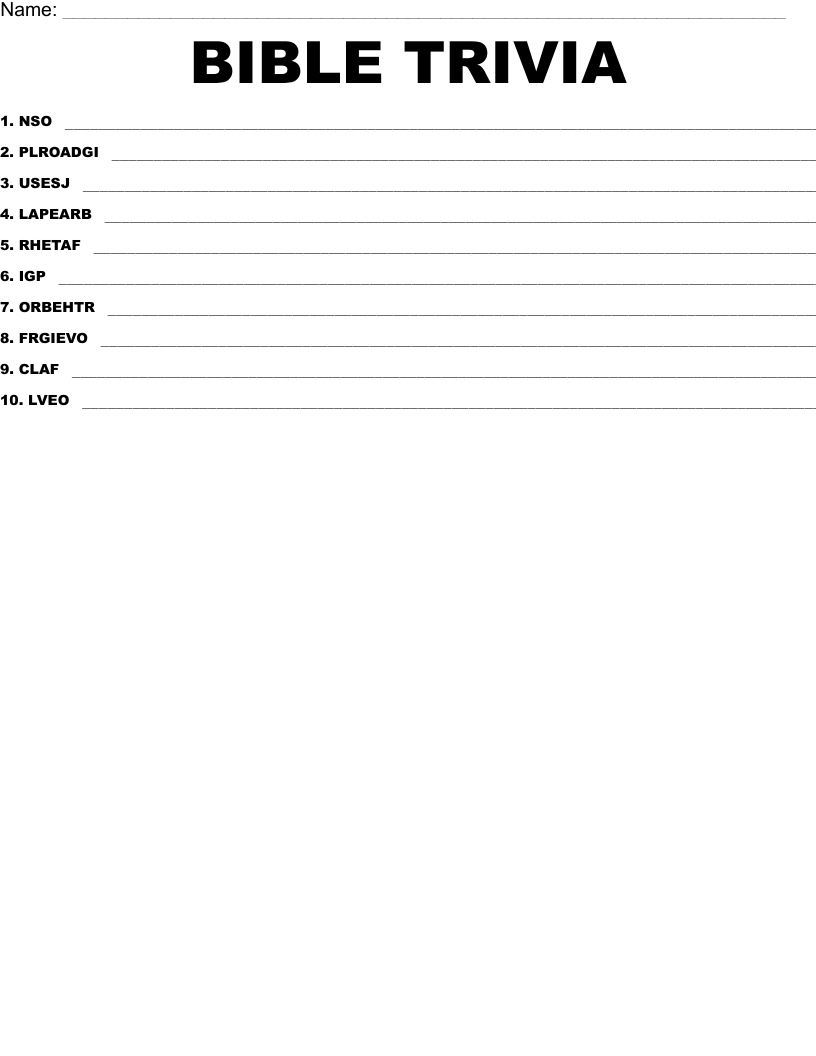 BIBLE TRIVIA Word Scramble