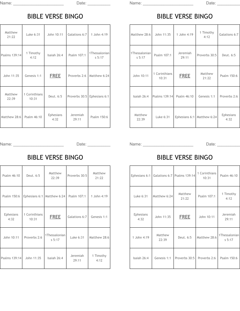 BIBLE VERSE BINGO
