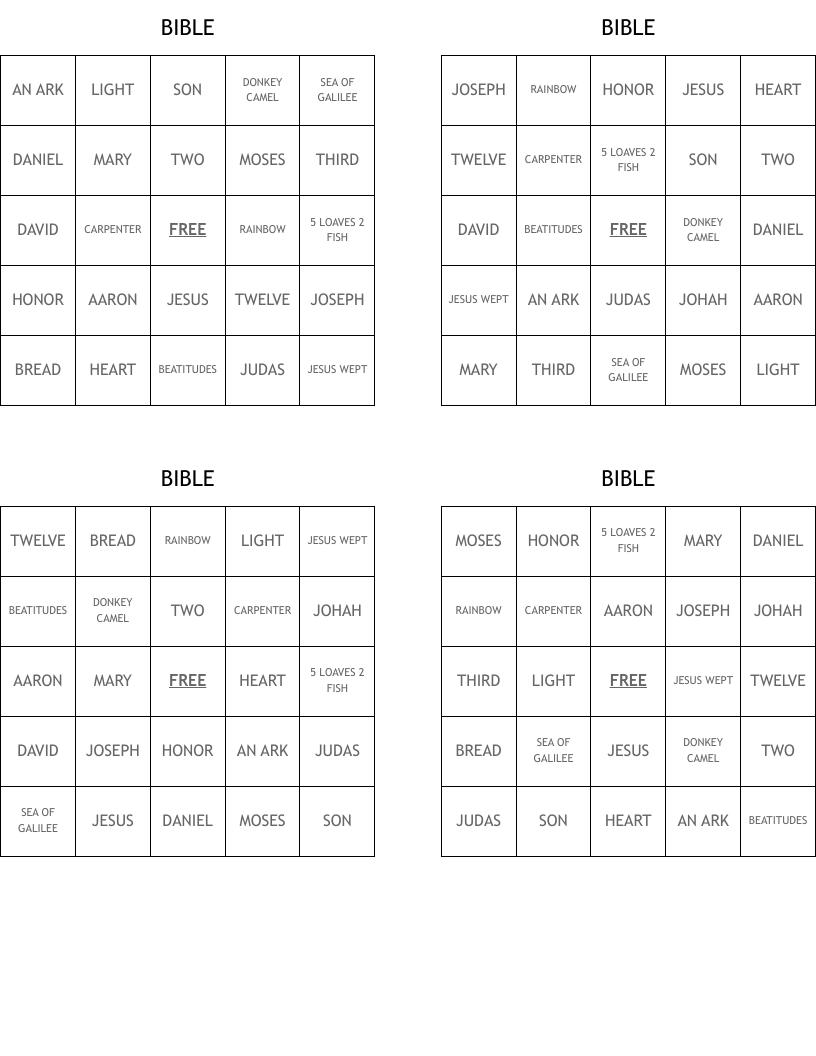 BIBLE  Bingo Cards
