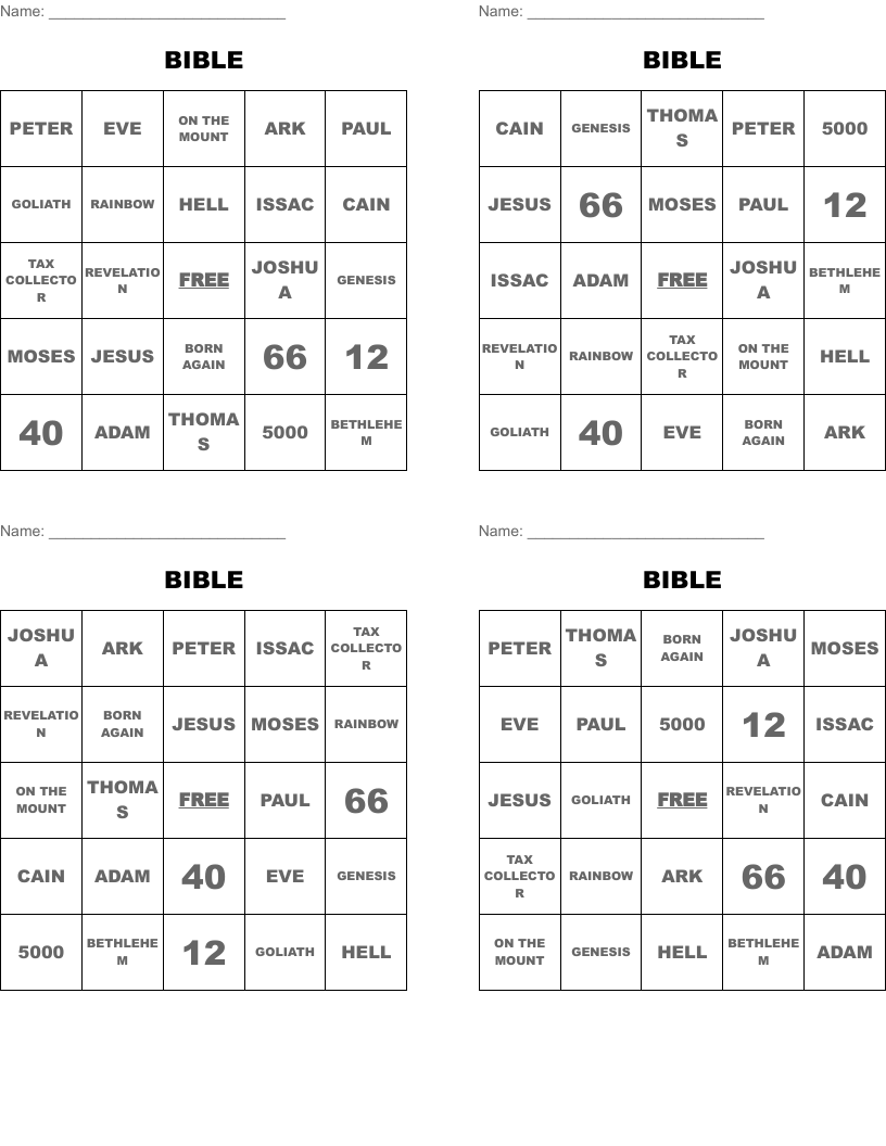 BIBLE      Bingo Cards