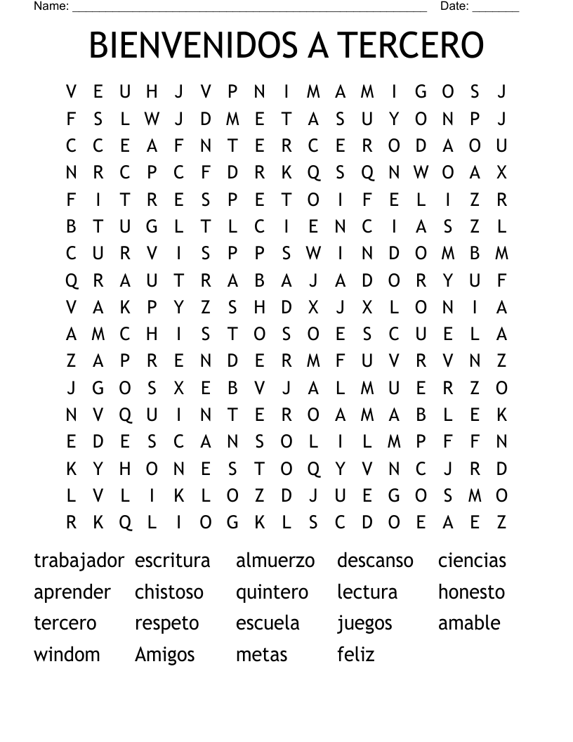 BIENVENIDOS A TERCERO Word Search