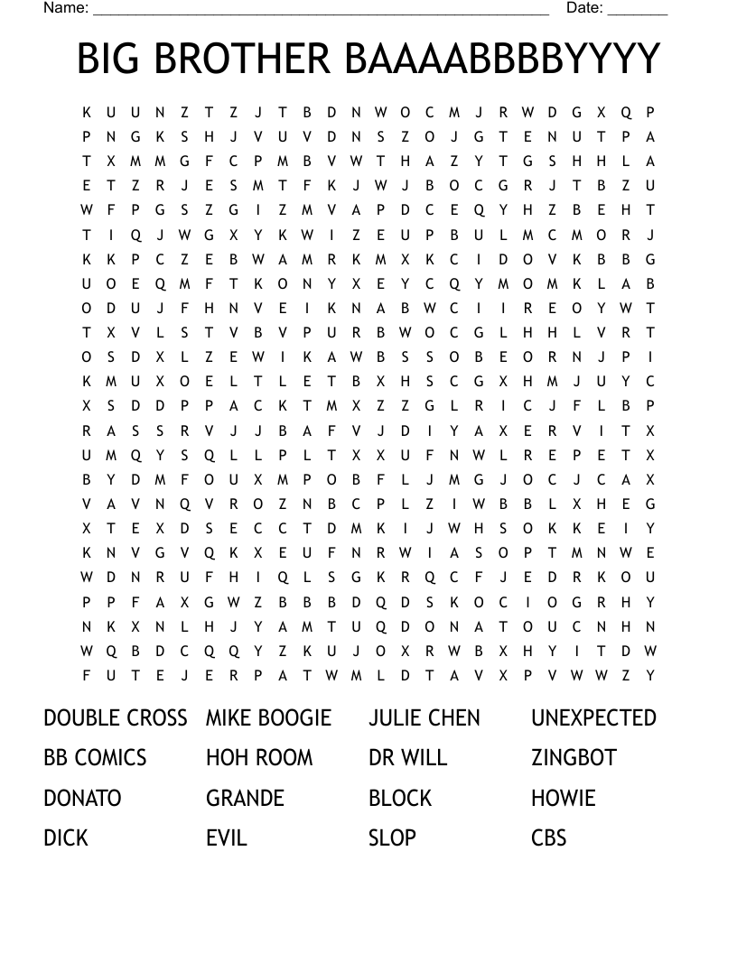 BIG BROTHER BAAAABBBBYYYY Word Search