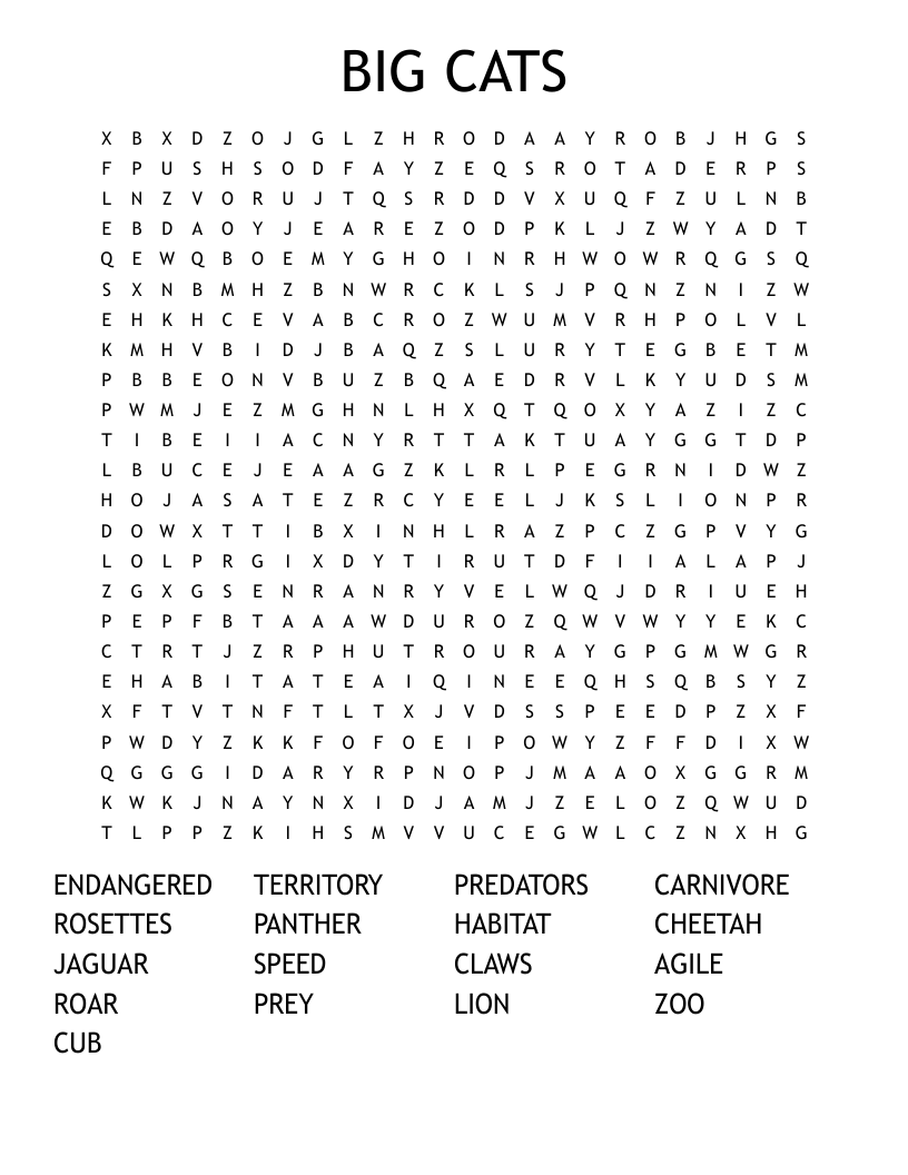 BIG CATS Word Search