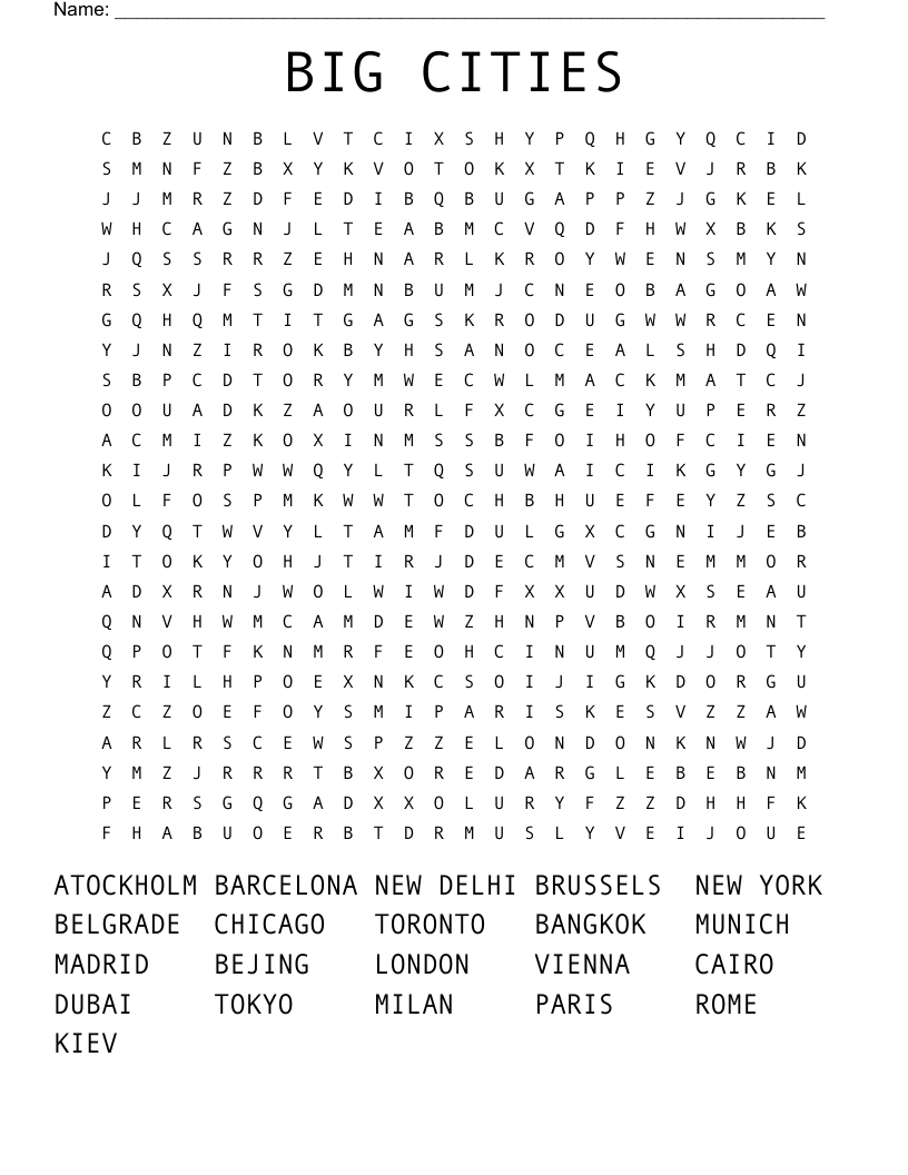 BIG CITIES Word Search