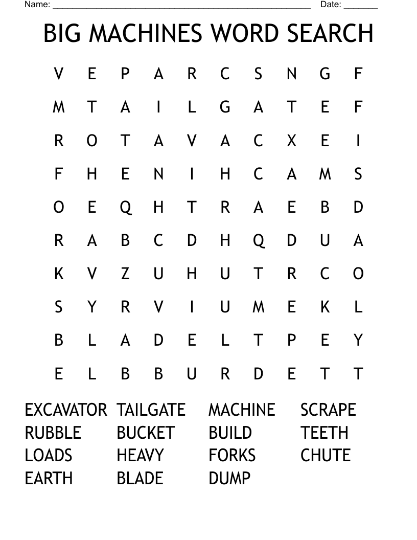BIG MACHINES WORD SEARCH