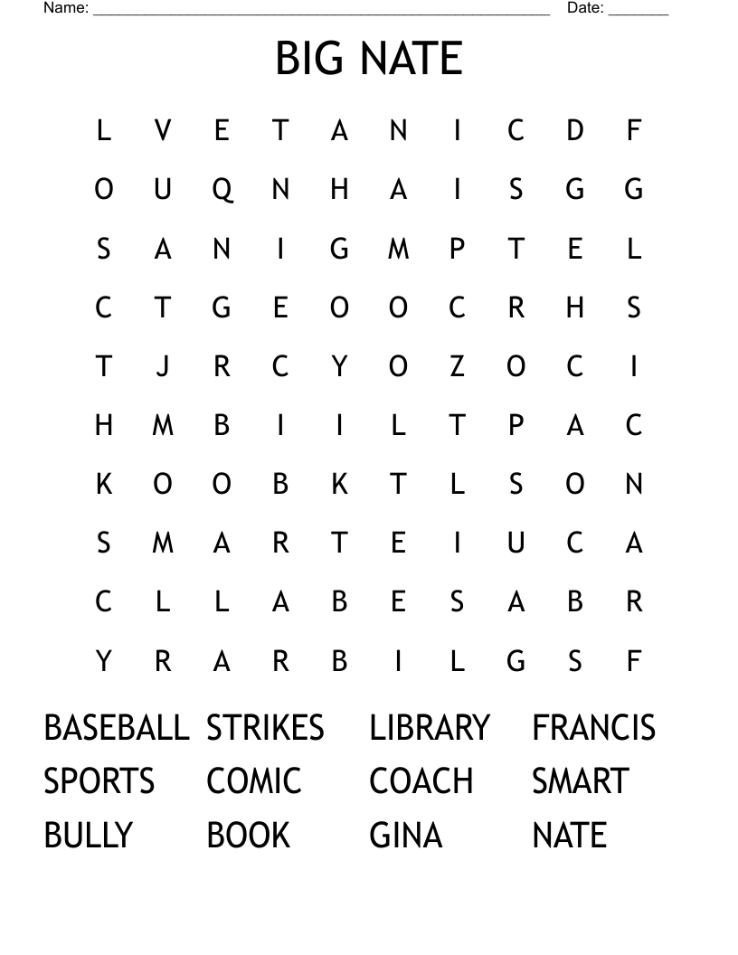 BIG NATE Word Search