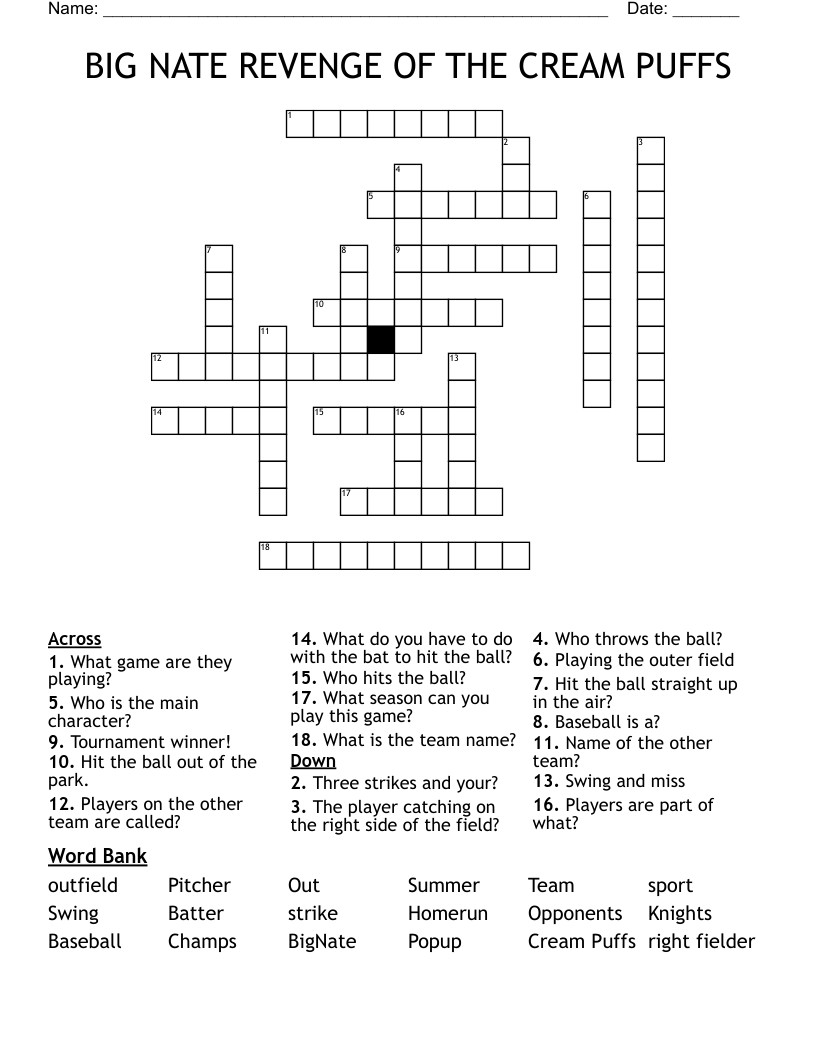 BIG NATE REVENGE OF THE CREAM PUFFS Crossword