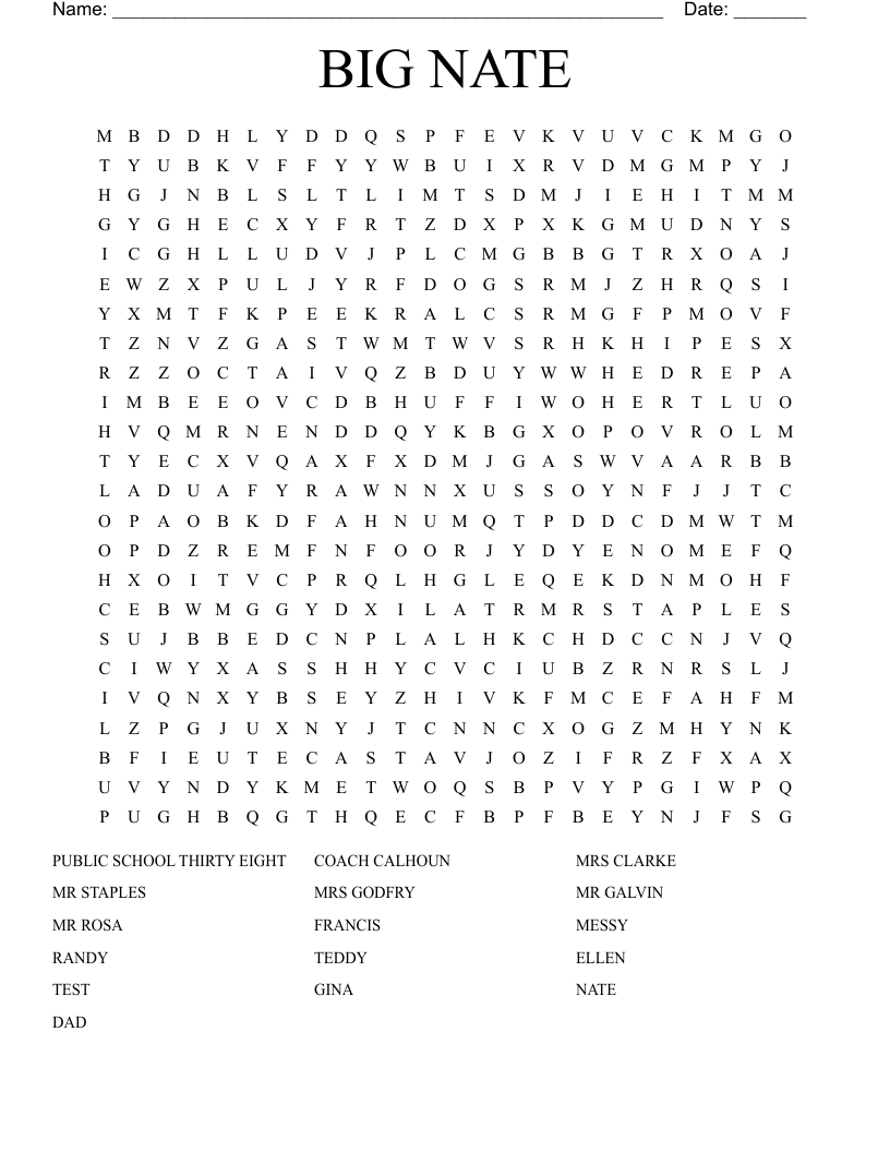 BIG NATE  Word Search