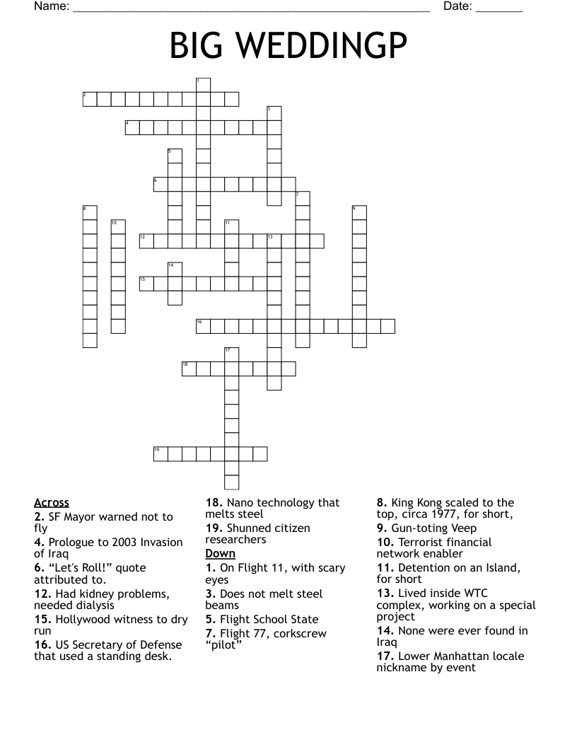 BIG WEDDINGP Crossword
