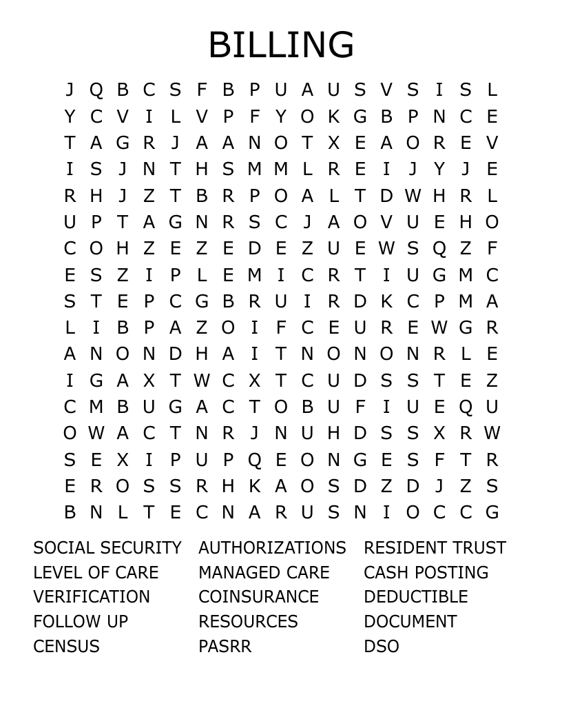 BILLING Word Search
