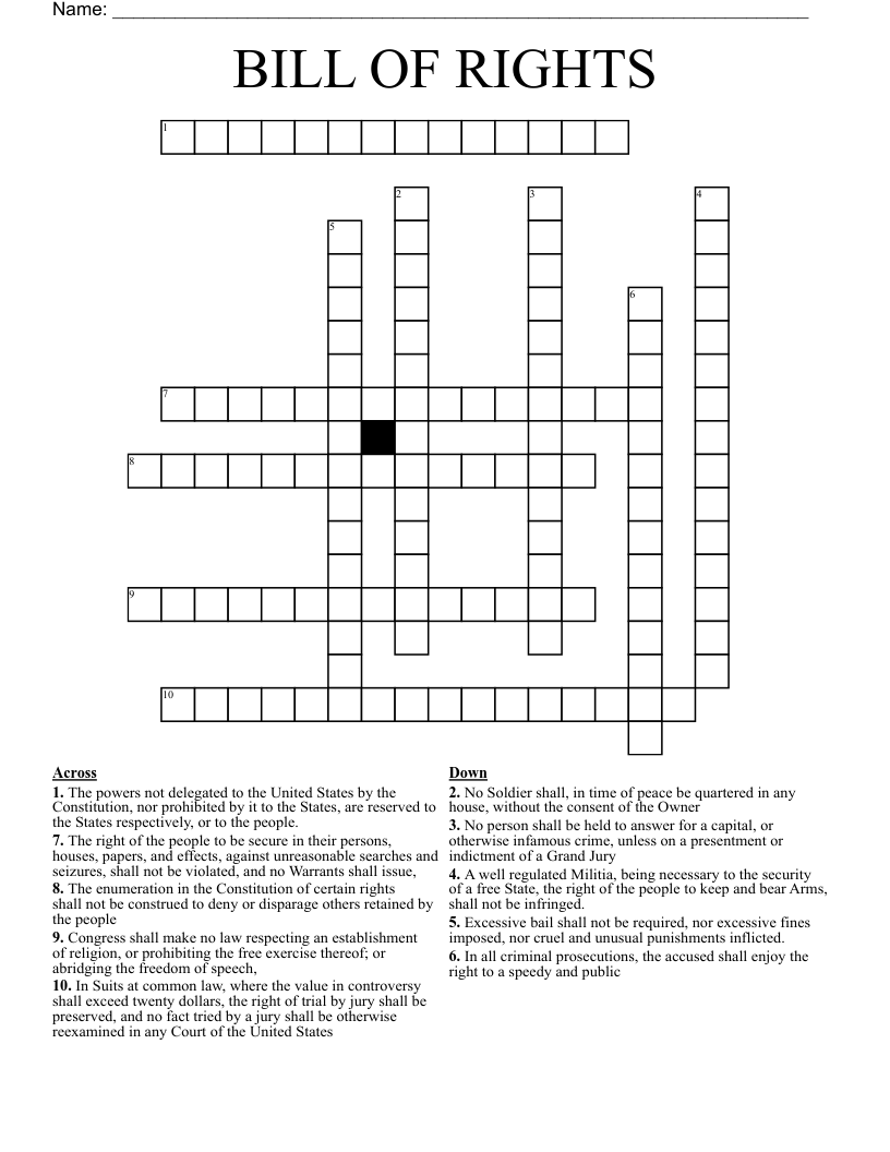BILL OF RIGHTS  Crossword