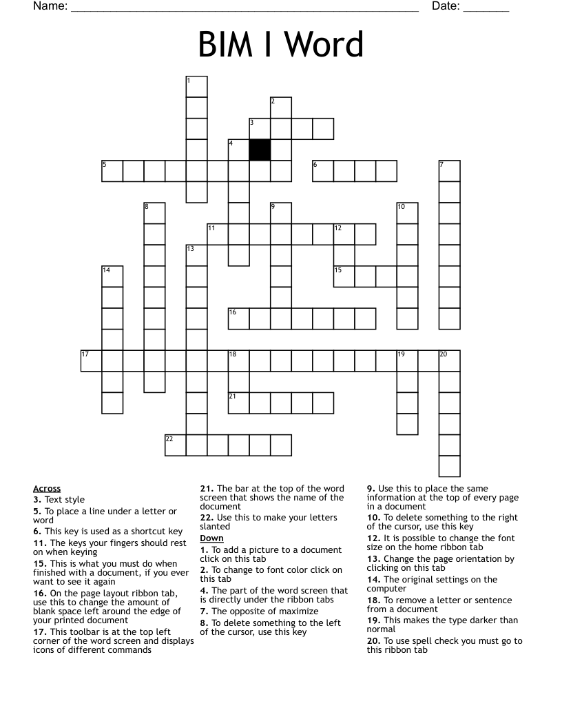 BIM I Word Crossword