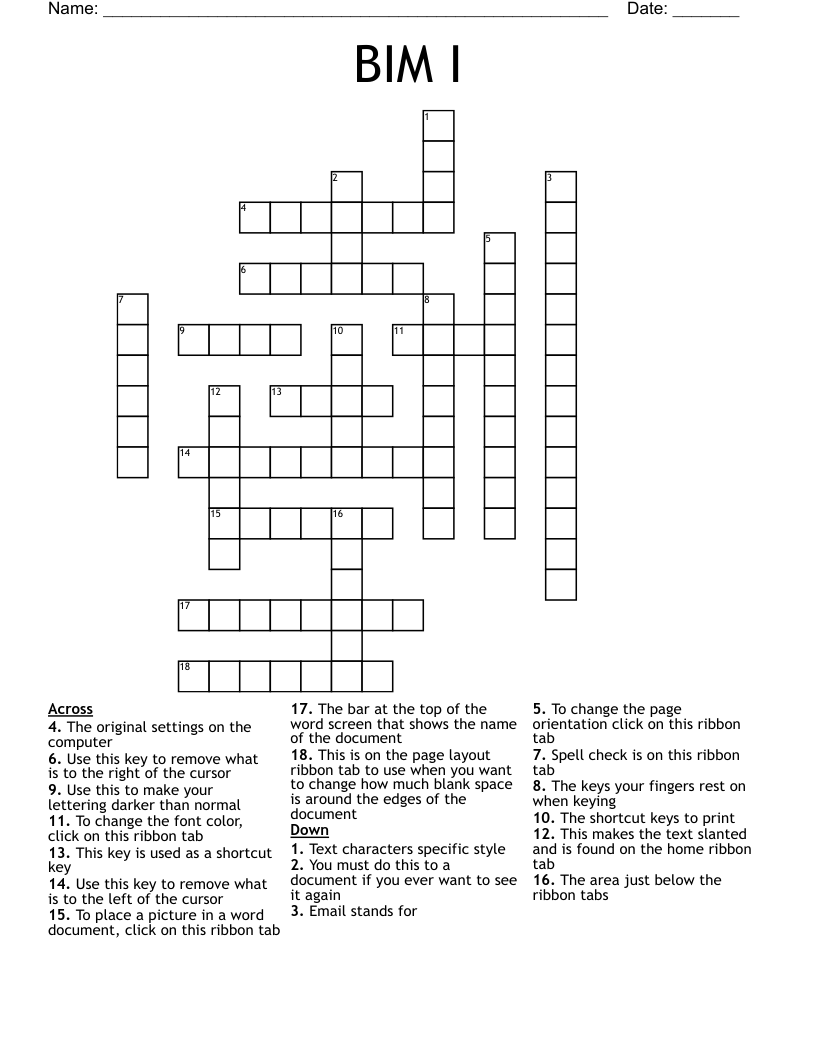BIM I  Crossword