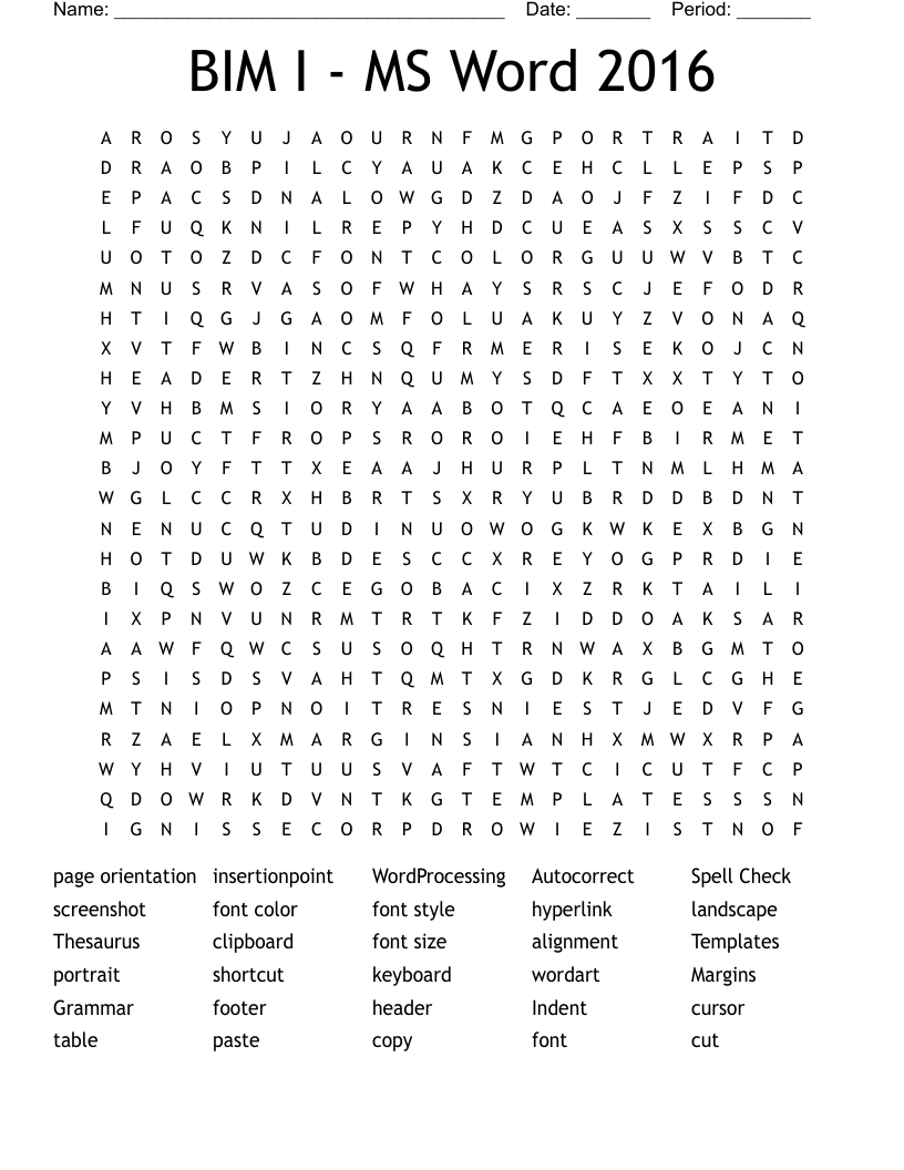 BIM I - MS Word 2016 Word Search