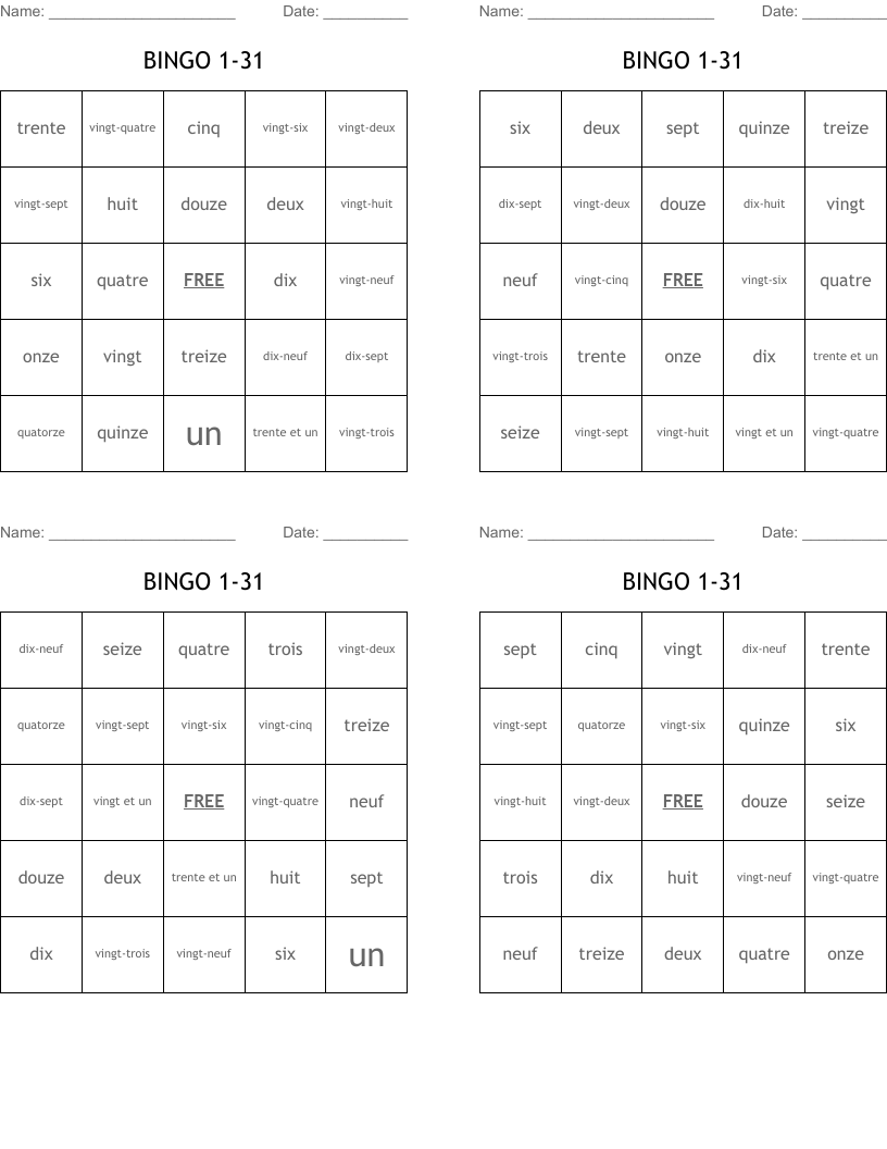 BINGO 1-31