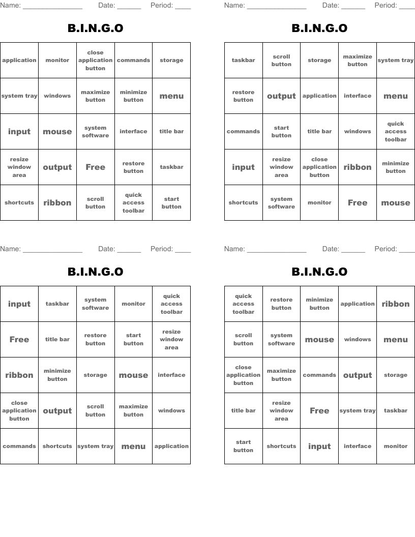 B.I.N.G.O Bingo Cards