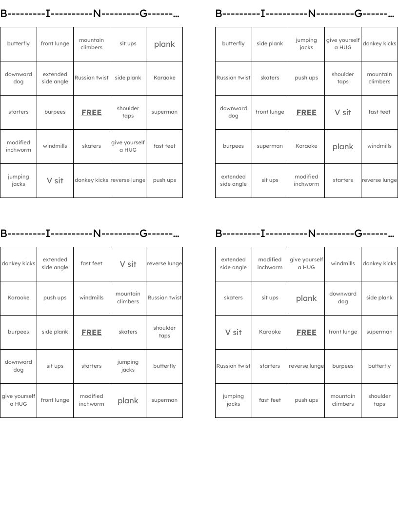 B---------I----------N---------G---------O Bingo Cards