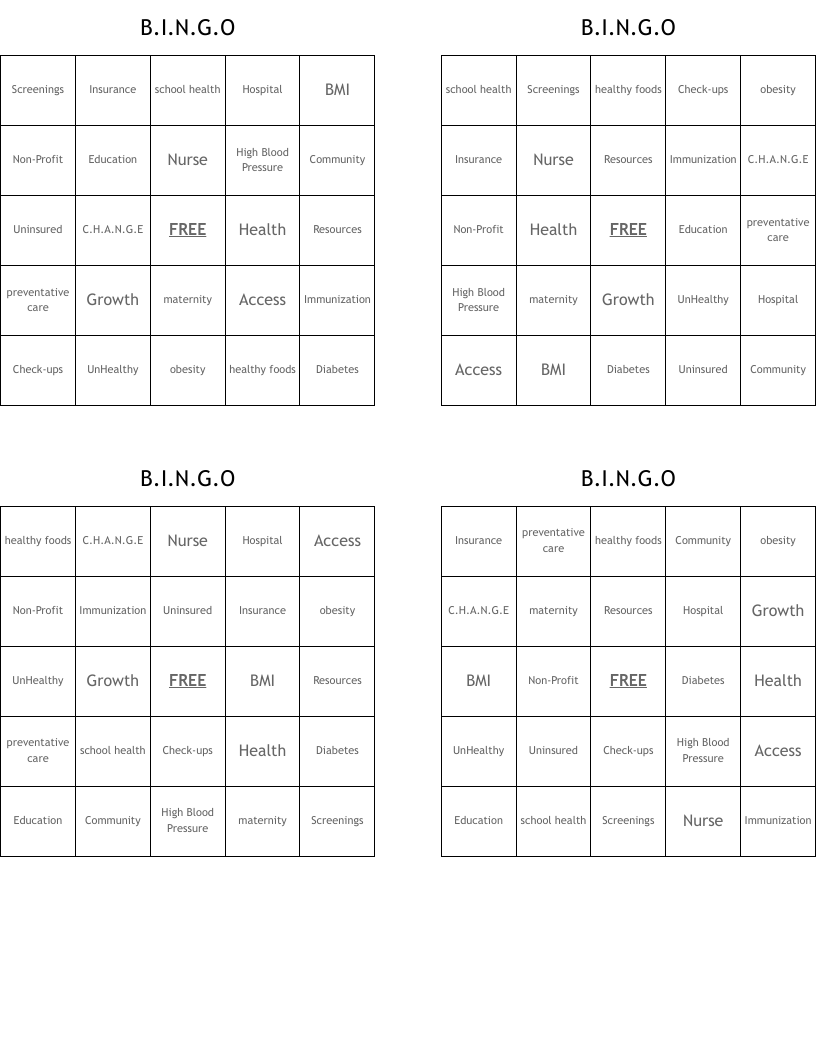 B.I.N.G.O Bingo Cards