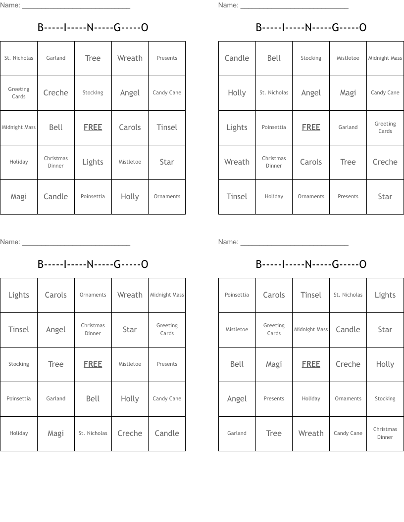 B-----I-----N-----G-----O Bingo Cards