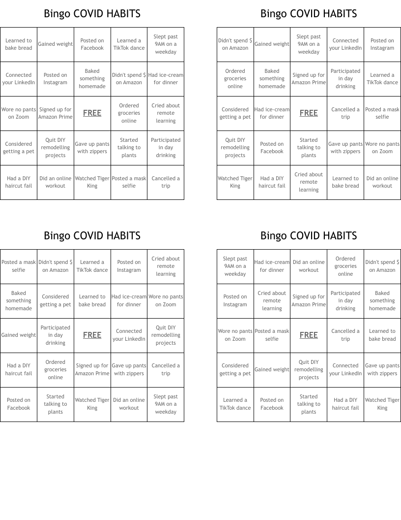 Bingo COVID HABITS