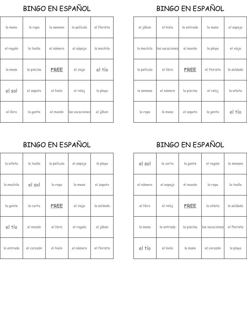 BINGO EN ESPAÑOL