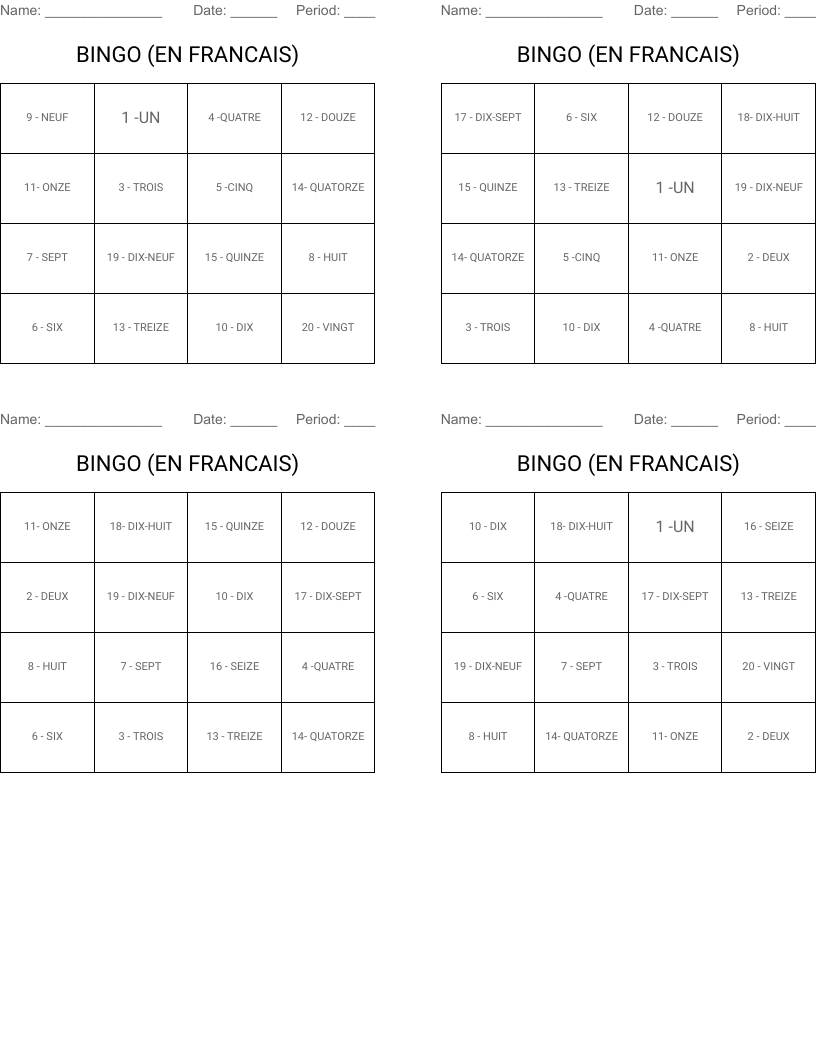 BINGO (EN FRANCAIS)