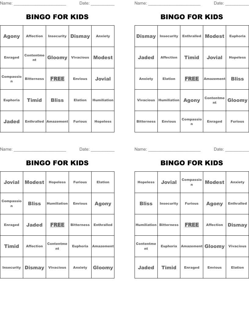 BINGO FOR KIDS
