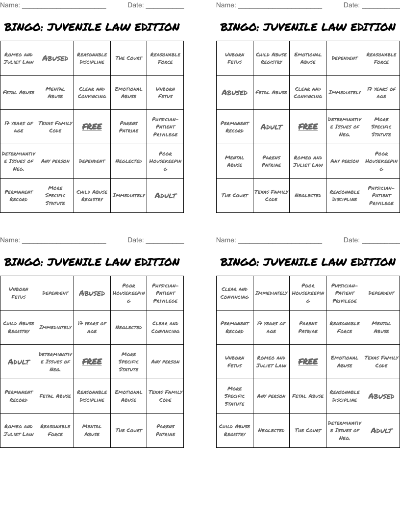BINGO: JUVENILE LAW EDITION