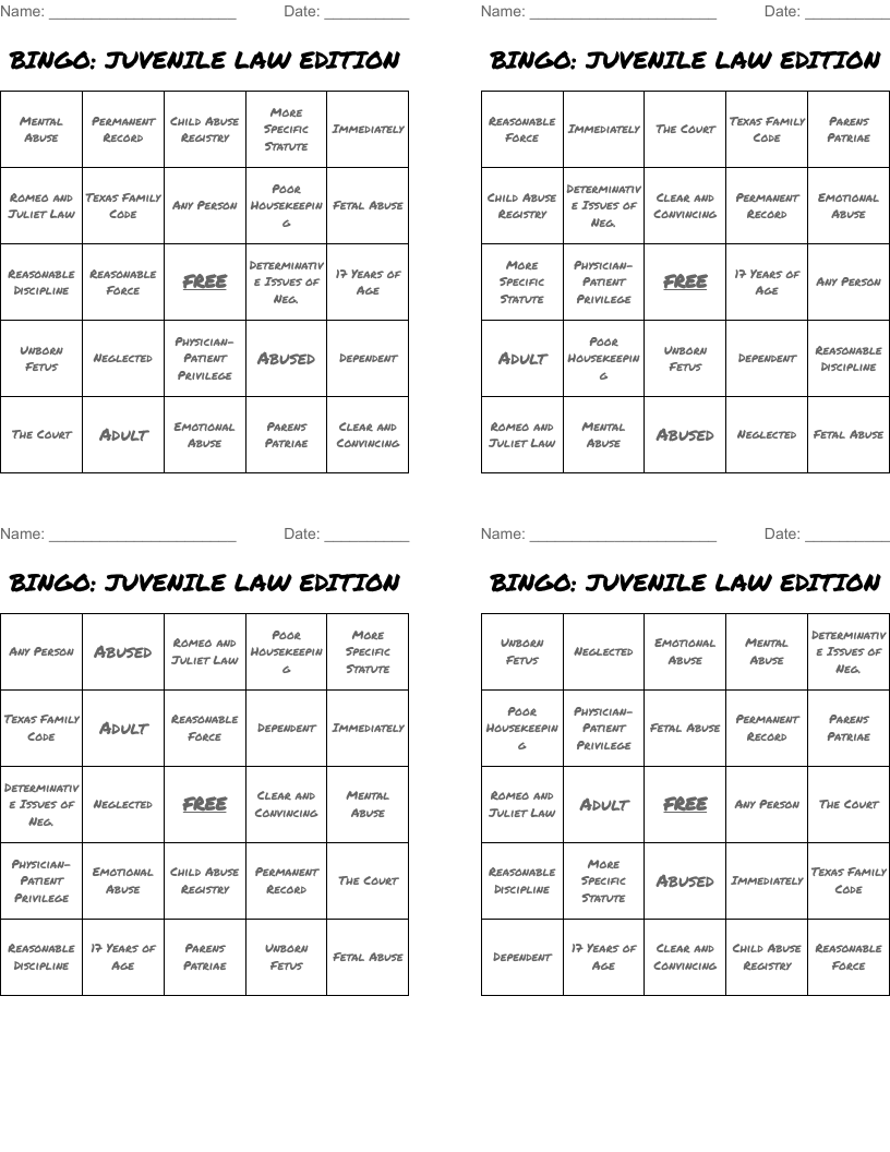 BINGO: JUVENILE LAW EDITION