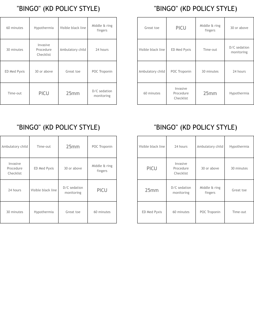 "BINGO" (KD POLICY STYLE)