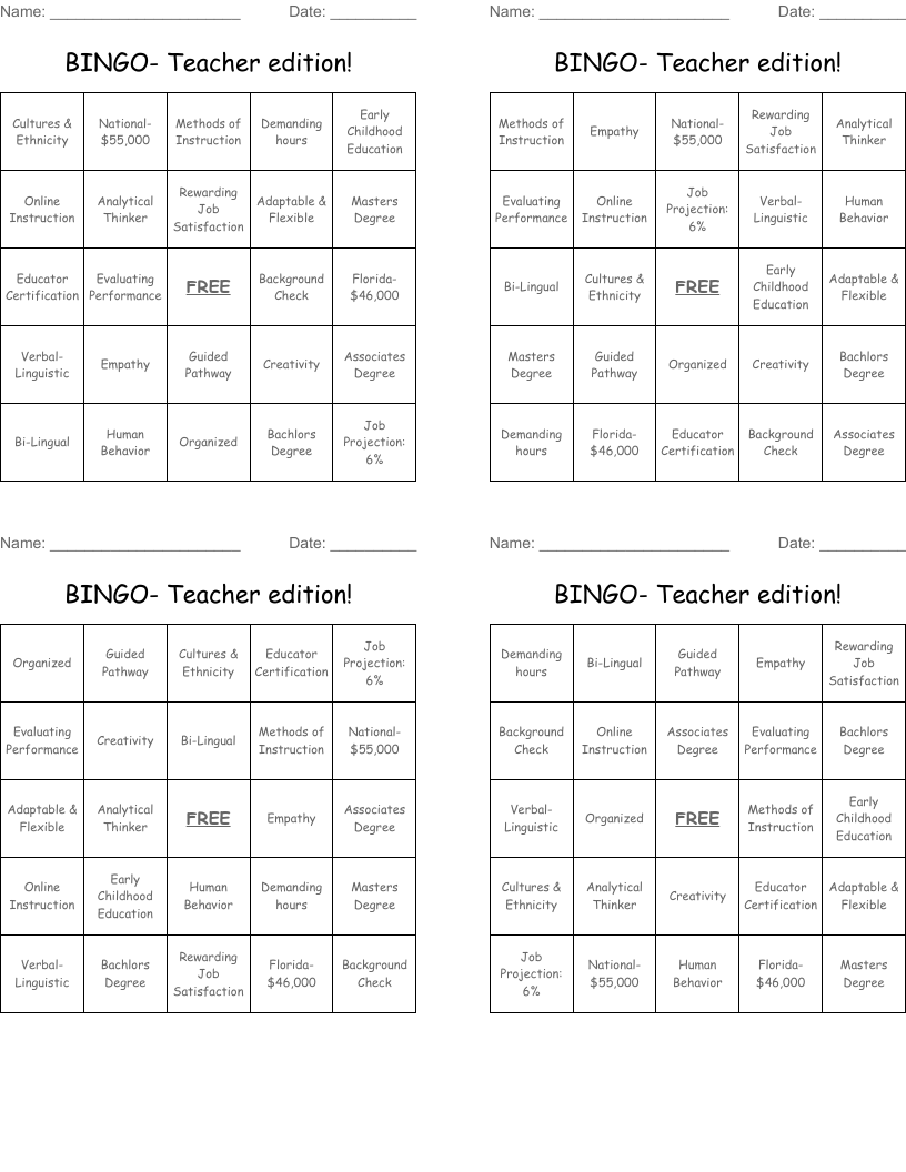 BINGO- Teacher edition!