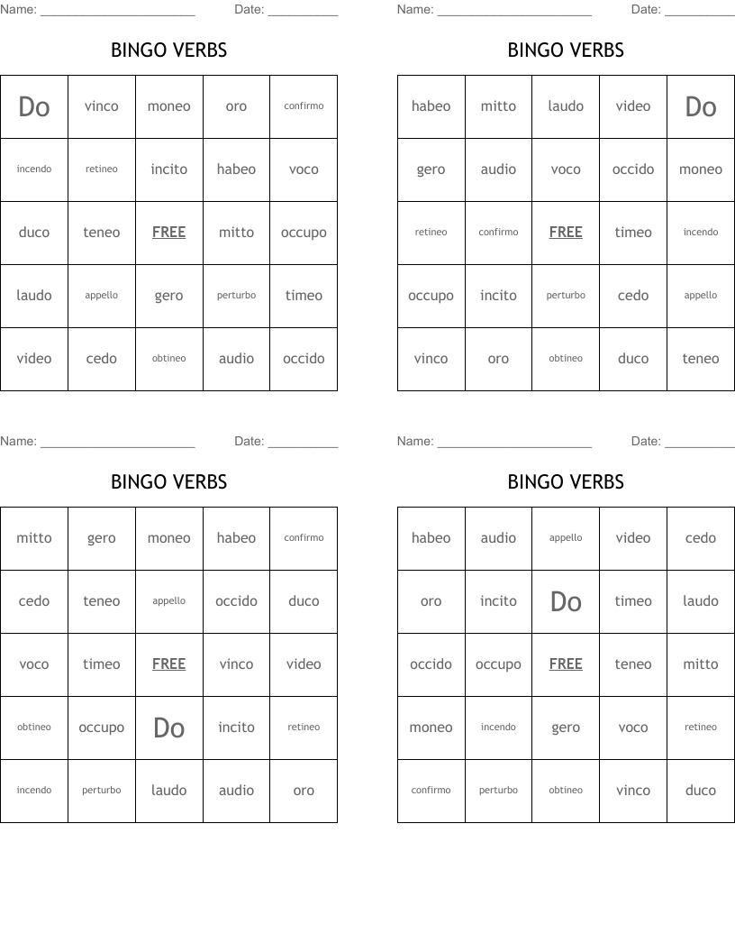 BINGO VERBS