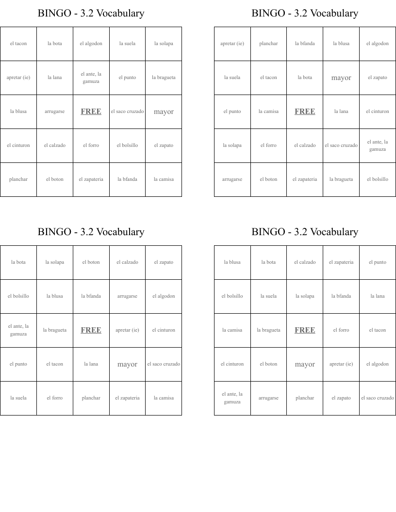 BINGO - 3.2 Vocabulary